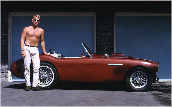 Harry Foster with his V8 powered 1955 Austin Healy in 1956 just before travelling to New Zealand
